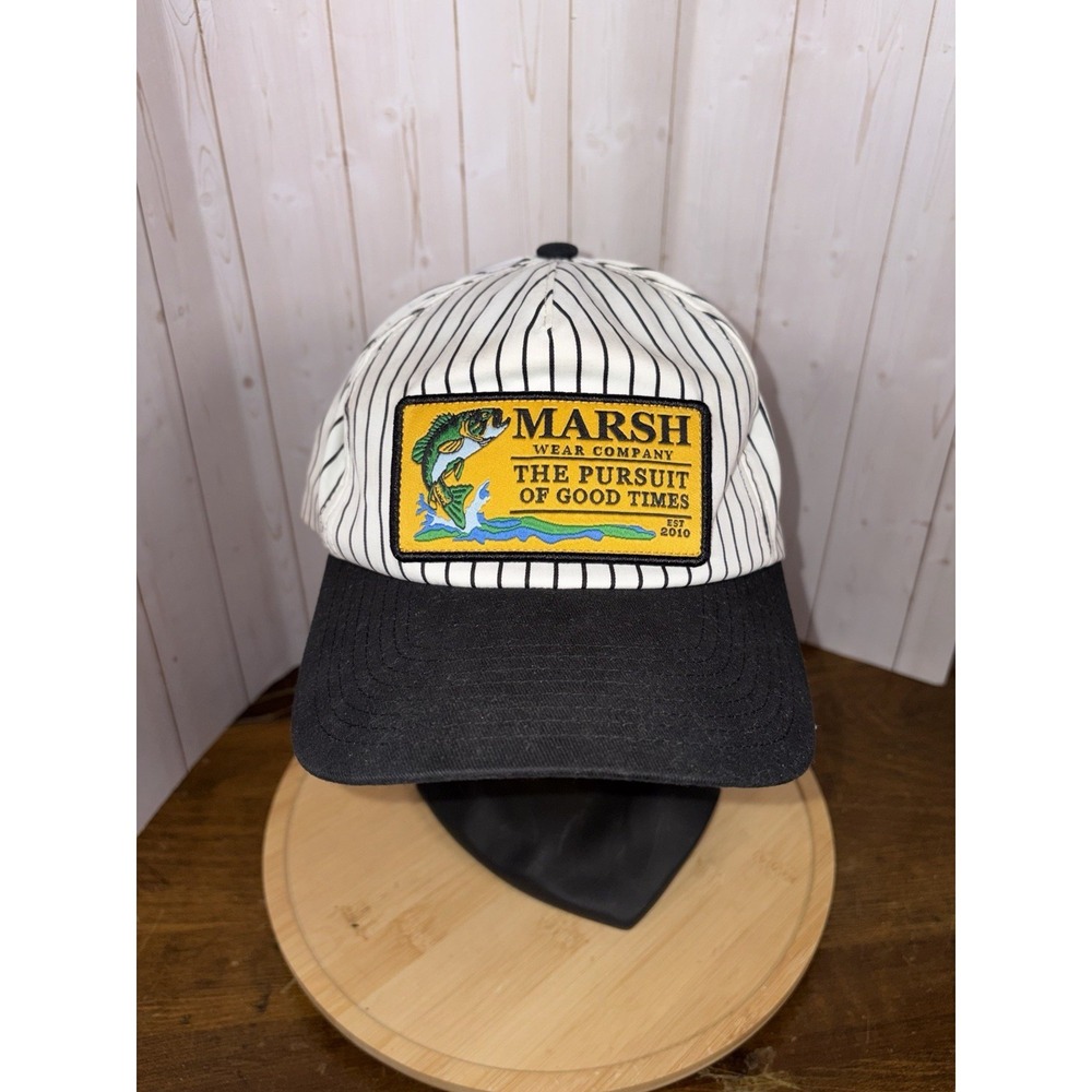 Marsh Wear Clutch Hat striped patch black white snapback